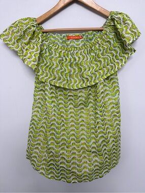 Oliphant Lime Green Patterned Off-Shoulder Top